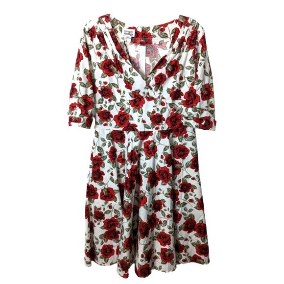Unique Vintage Floral Fit & Flare Midi Dress Pinup Retro Style NWT XL 14 - Picture 1 of 10